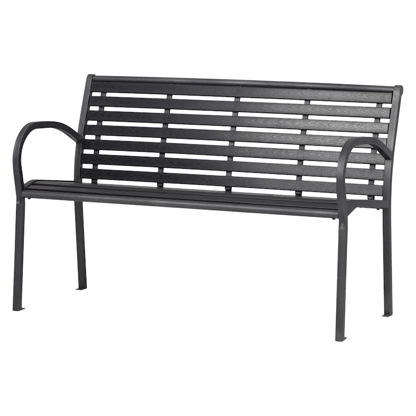 Trädgårdsbänk Outfit 124x60 cm, Bänk Utomhus i Svart Metall och Polywood