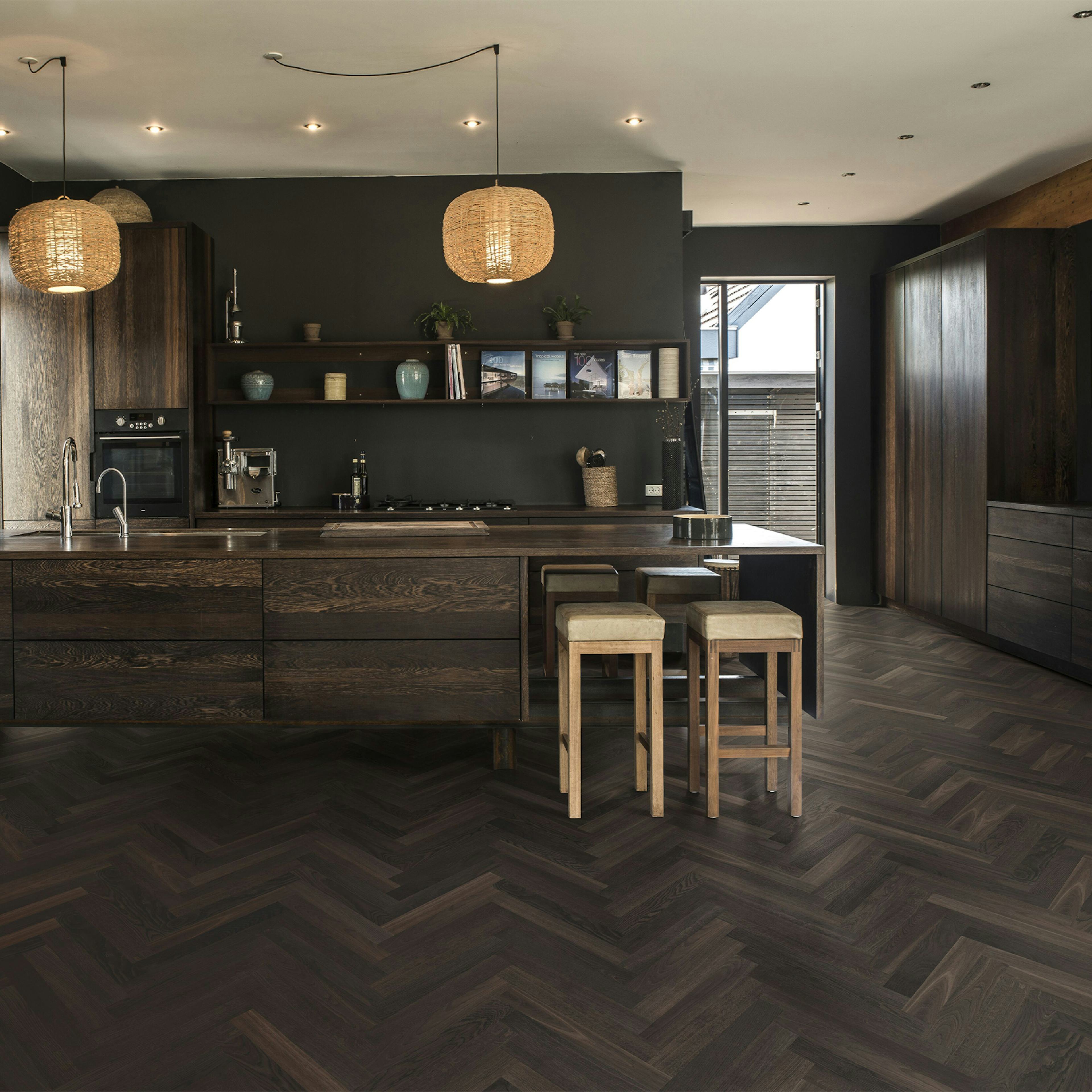 Parkettgolv Kährs Master Studio Rökt Ek Olja, Brun Fiskbensparkett