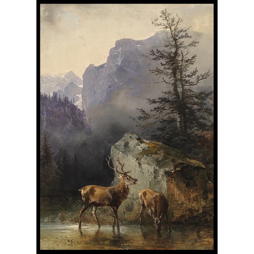 Poster Gallerix Hirsch Und Tier An Der Tränke By Friedrich Gauermann