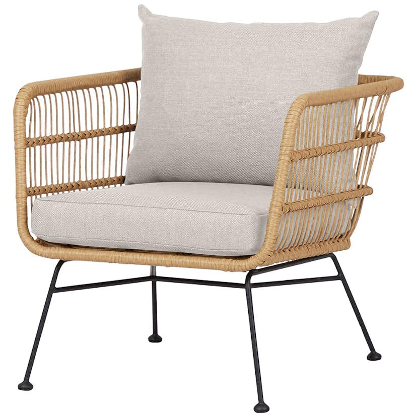 Trädgårdsfåtölj ENVY DESIGN Nina, Metall/Rotting/Polyester, Trästol med Dynor för Utebruk