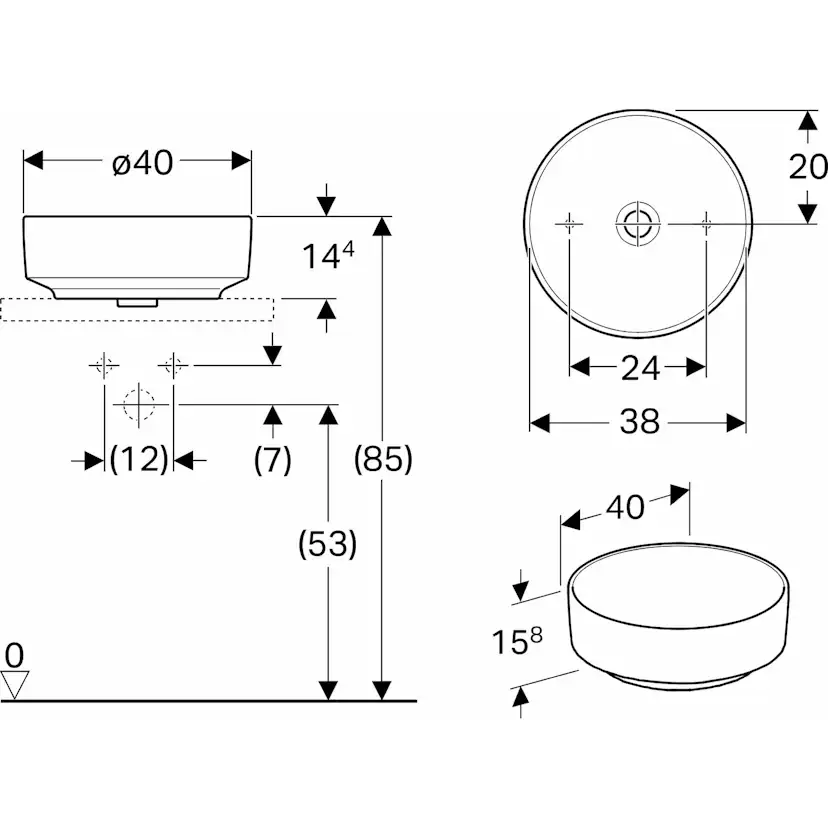 Tvättställ Geberit Variform 400 mm Lay-on Runt Utan Bräddavlopp