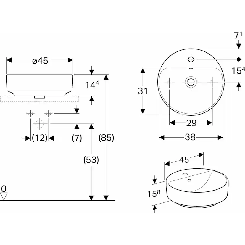 Tvättställ Geberit Variform 450 mm Lay-on Runt Kanthylla