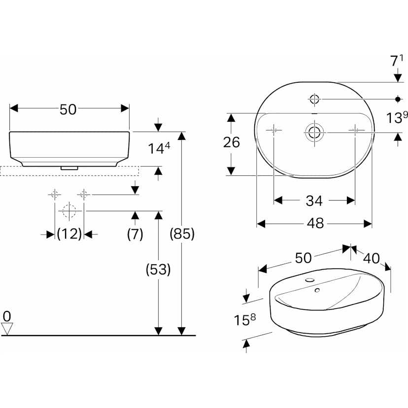 Tvättställ Geberit Variform 500 mm Lay-on Elliptiskt Kanthylla