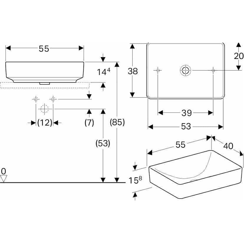 Tvättställ Geberit Variform 550 mm Lay-on Rektangulärt Utan Bräddavlopp