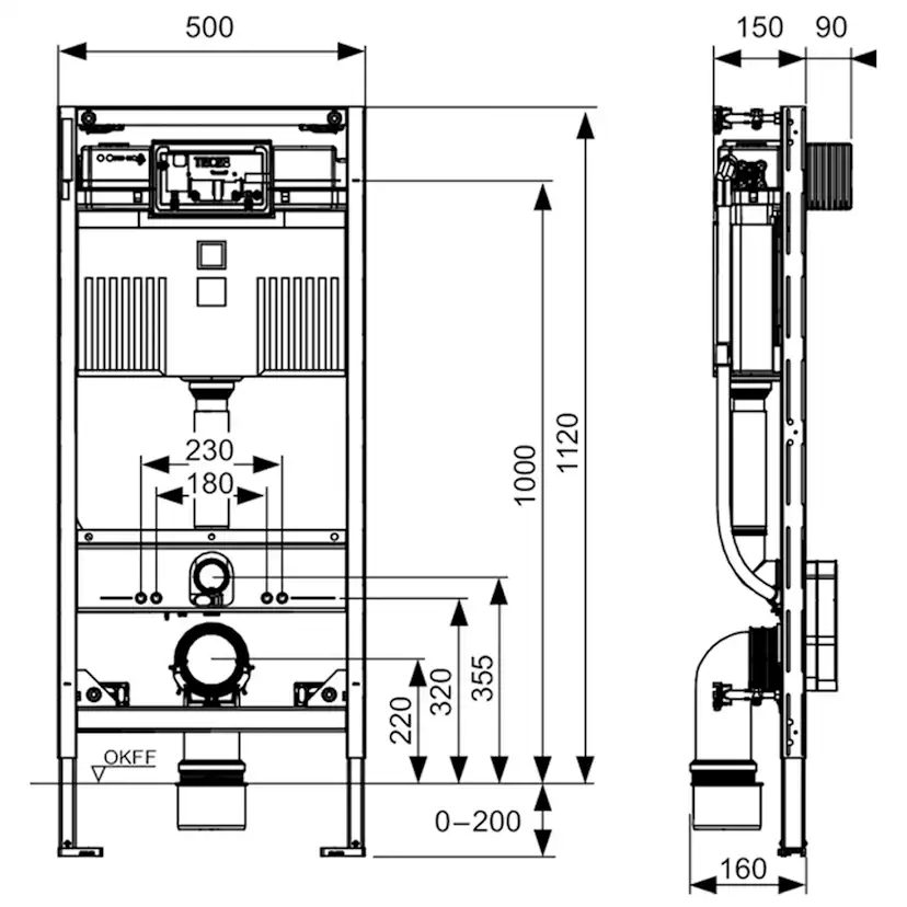 WC-Fixtur TECE Profil 112 cm