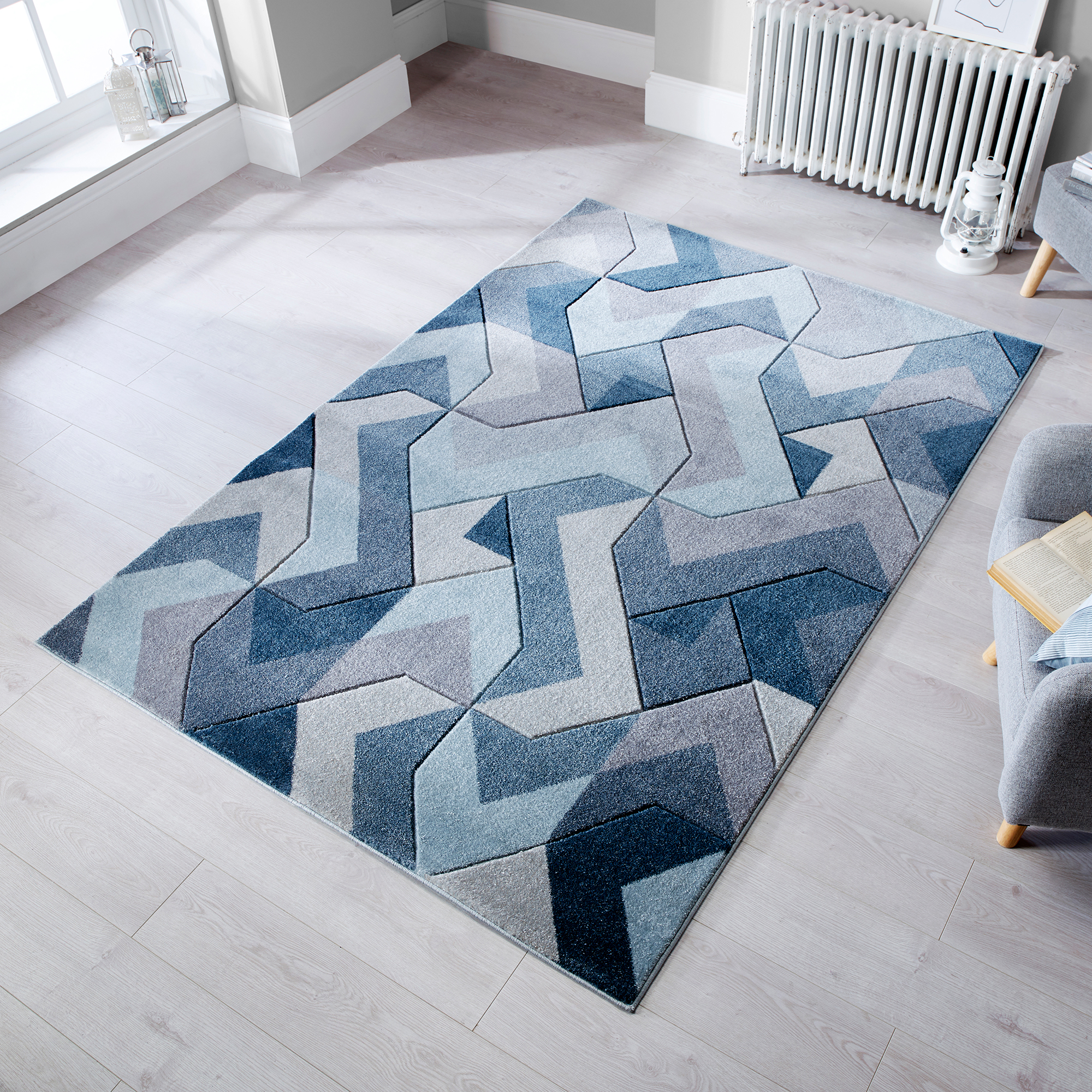 Flair Urban Traditional Blue Multi Coloured Hard Wearing Rug various sizes 