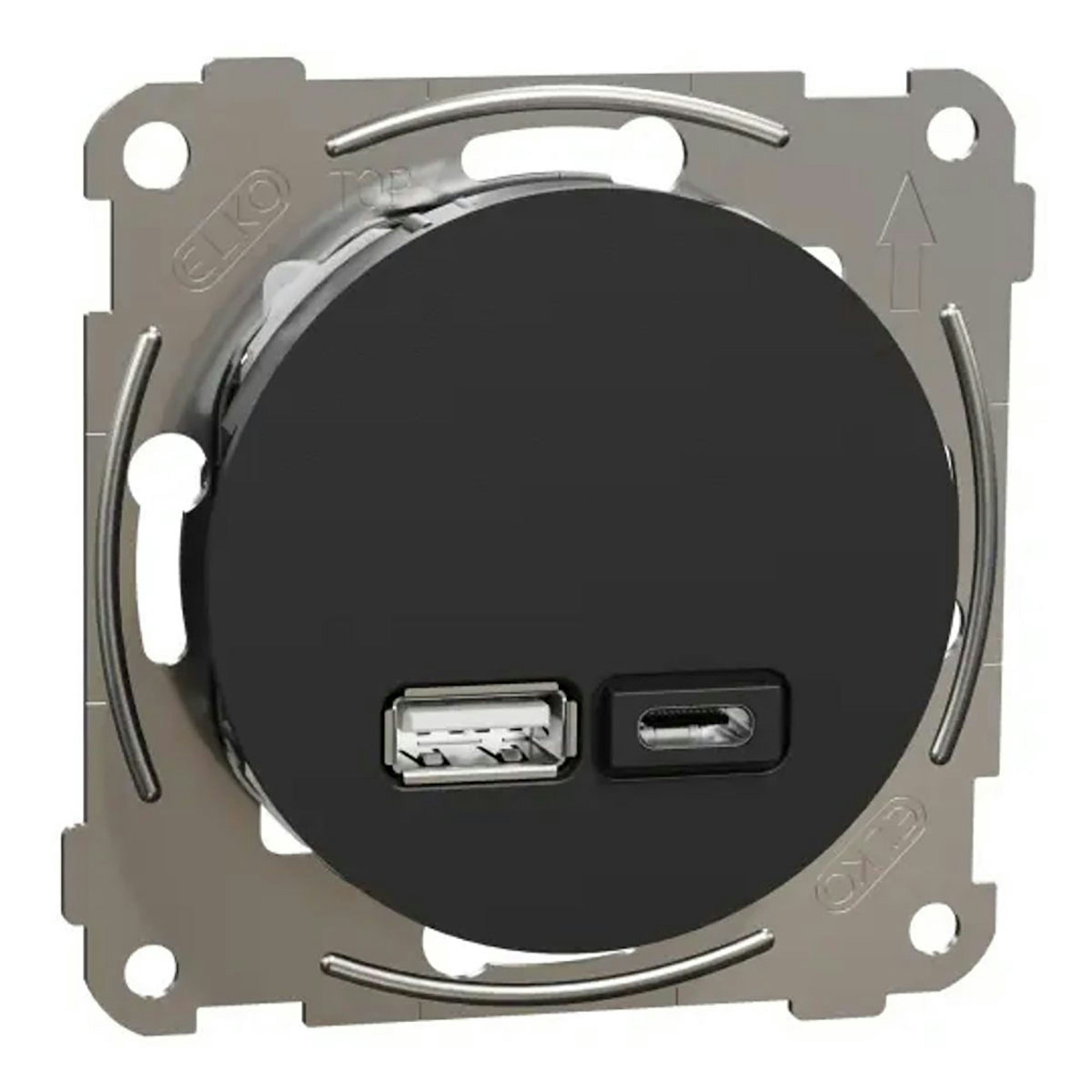 USB-Uttag Elko One Typ A+C 21W Infälld Laddstation Skruvanslutning