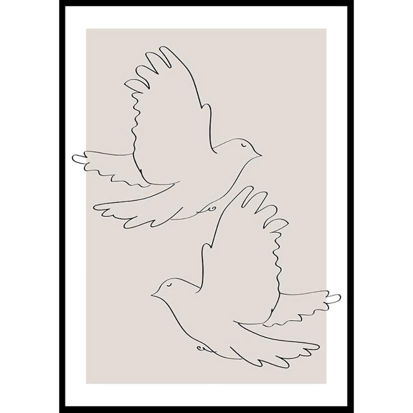 Poster Gallerix Doves Line Drawing