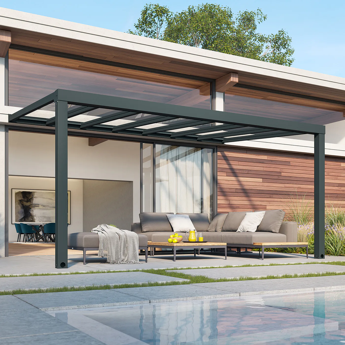 Terrasstak Canopia by Palram Stockholm Antracitgrå med Takpersienner