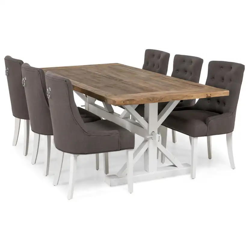 Matgrupp In Living Lyon Natur/Vit 200x100 cm med 6 st Viktoria Stolar