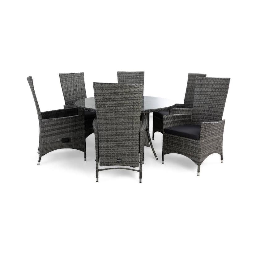 Matgrupp Comfort Garden Thor Matgrupp Utomhus Ø140 med 6 Jenny Ställbar Fåtölj m Dyna