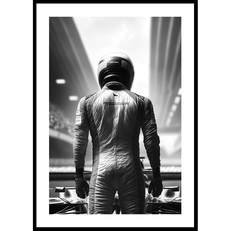 Poster Gallerix Race Car Driver B&W