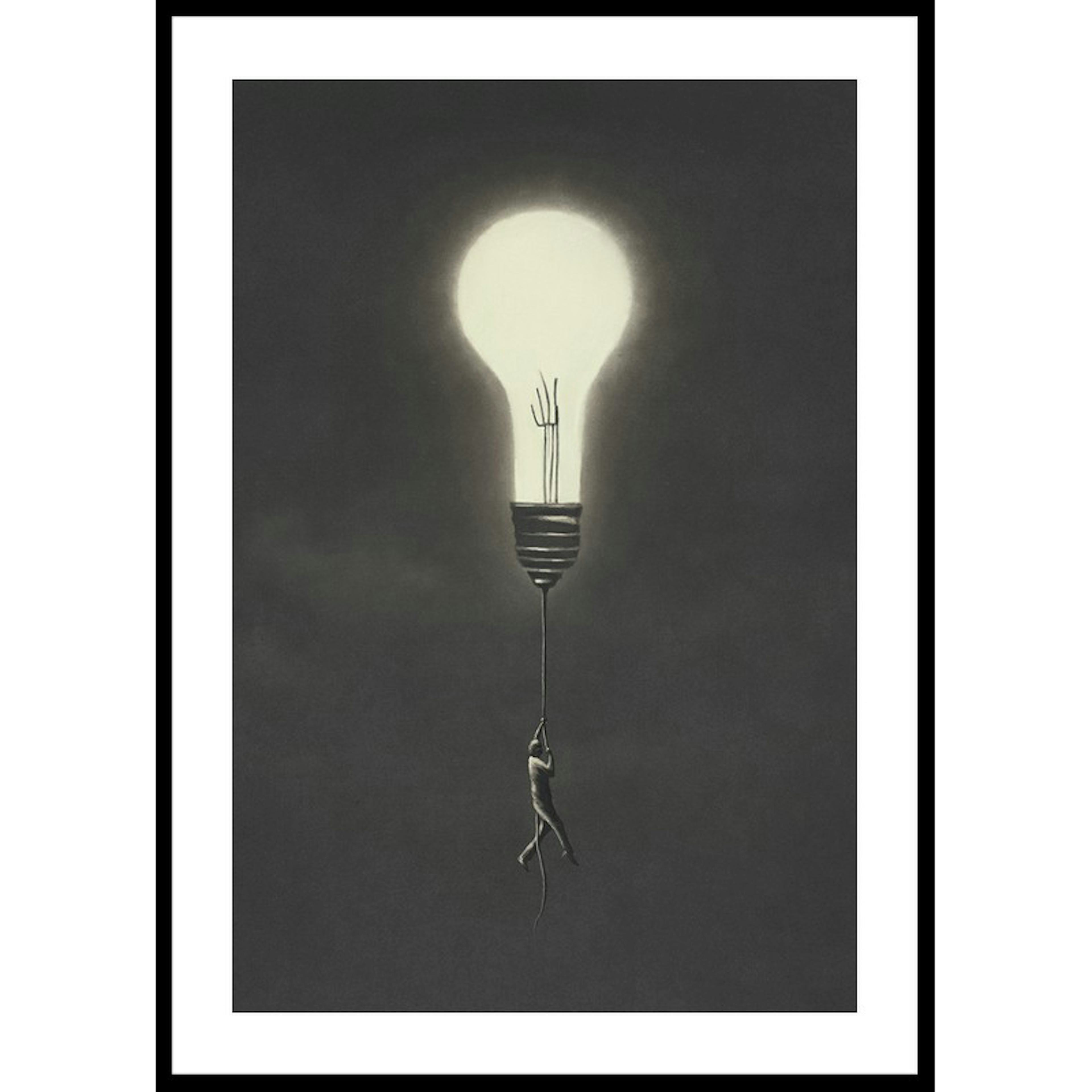 Poster Gallerix Flying With Light Bulb