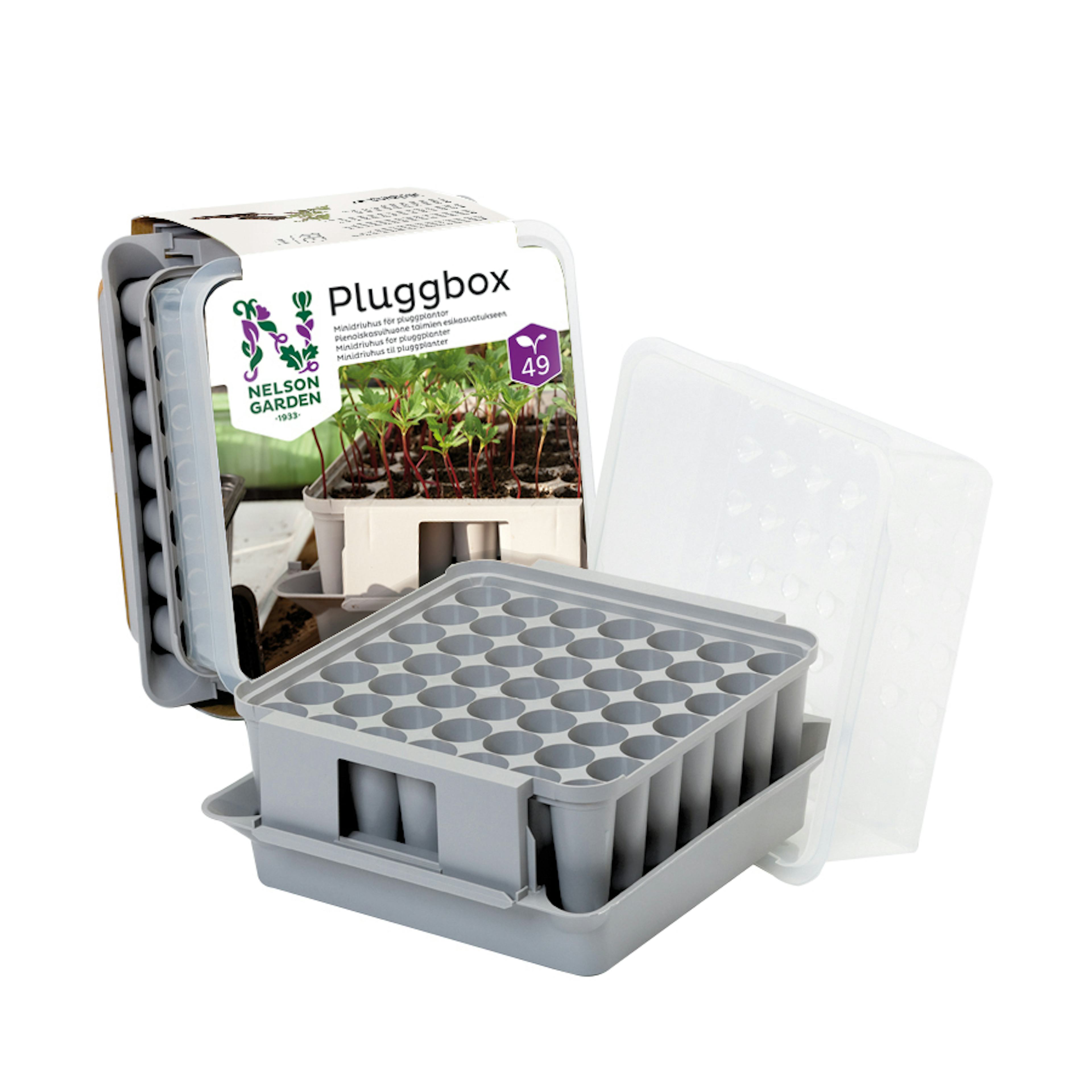 Pluggbox Nelson Garden Pluggbox PlantStart, Grå, Kompakt Minidrivhus för 49 Pluggplantor
