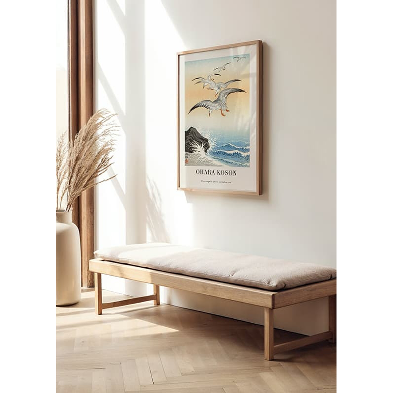 Poster Gallerix Five Seagulls Above Turbulent Sea By Ohara Koson