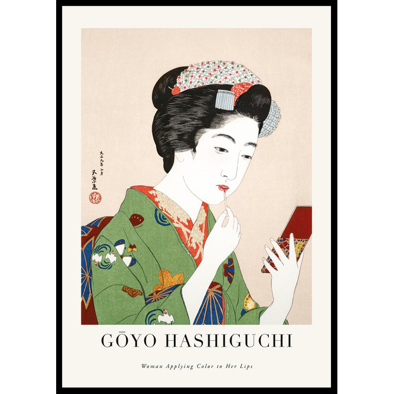 Poster Gallerix Woman Applying Color To Her Lips By Goyō Hashiguchi