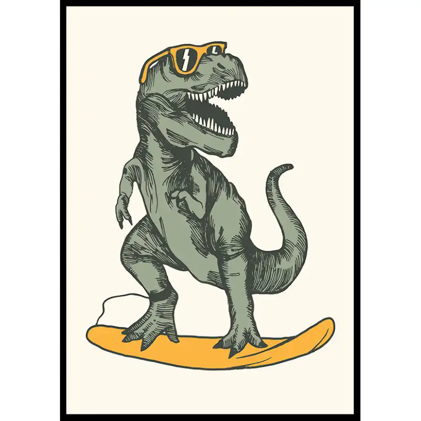 Poster Gallerix T-rex Dino Surfing