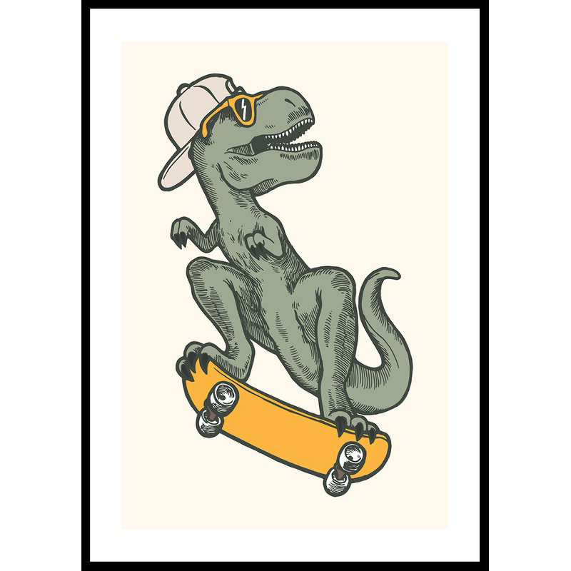 Poster Gallerix T-rex Dino Skateboarding
