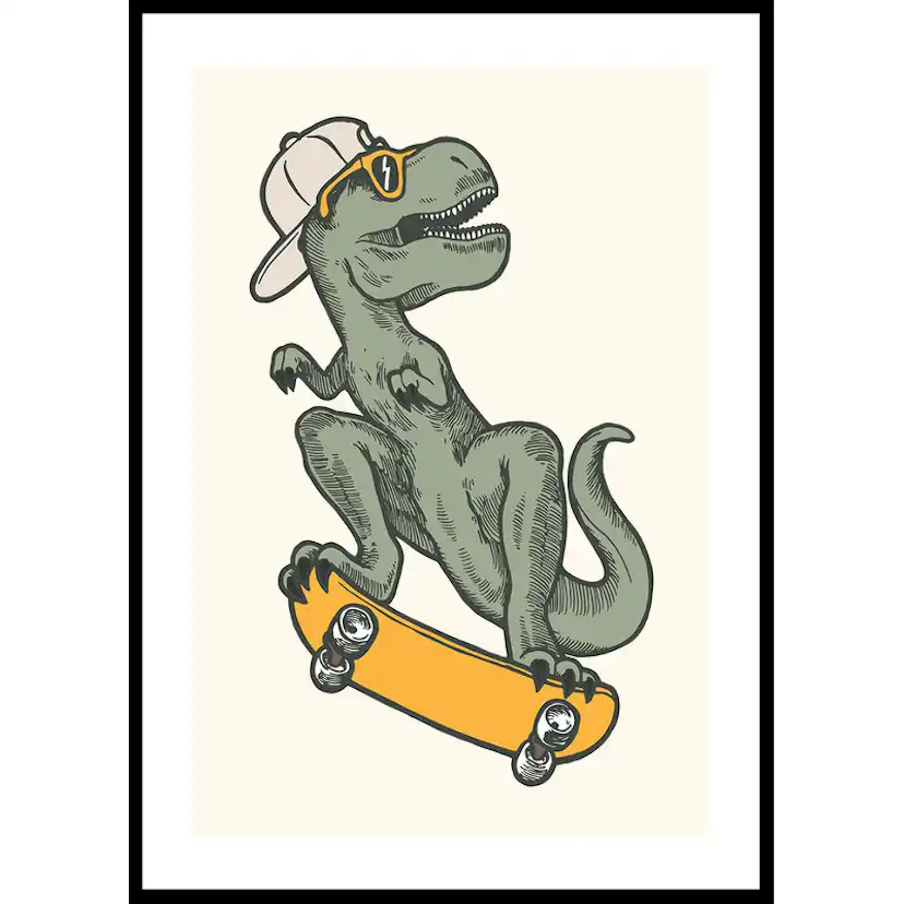 Poster Gallerix T-rex Dino Skateboarding