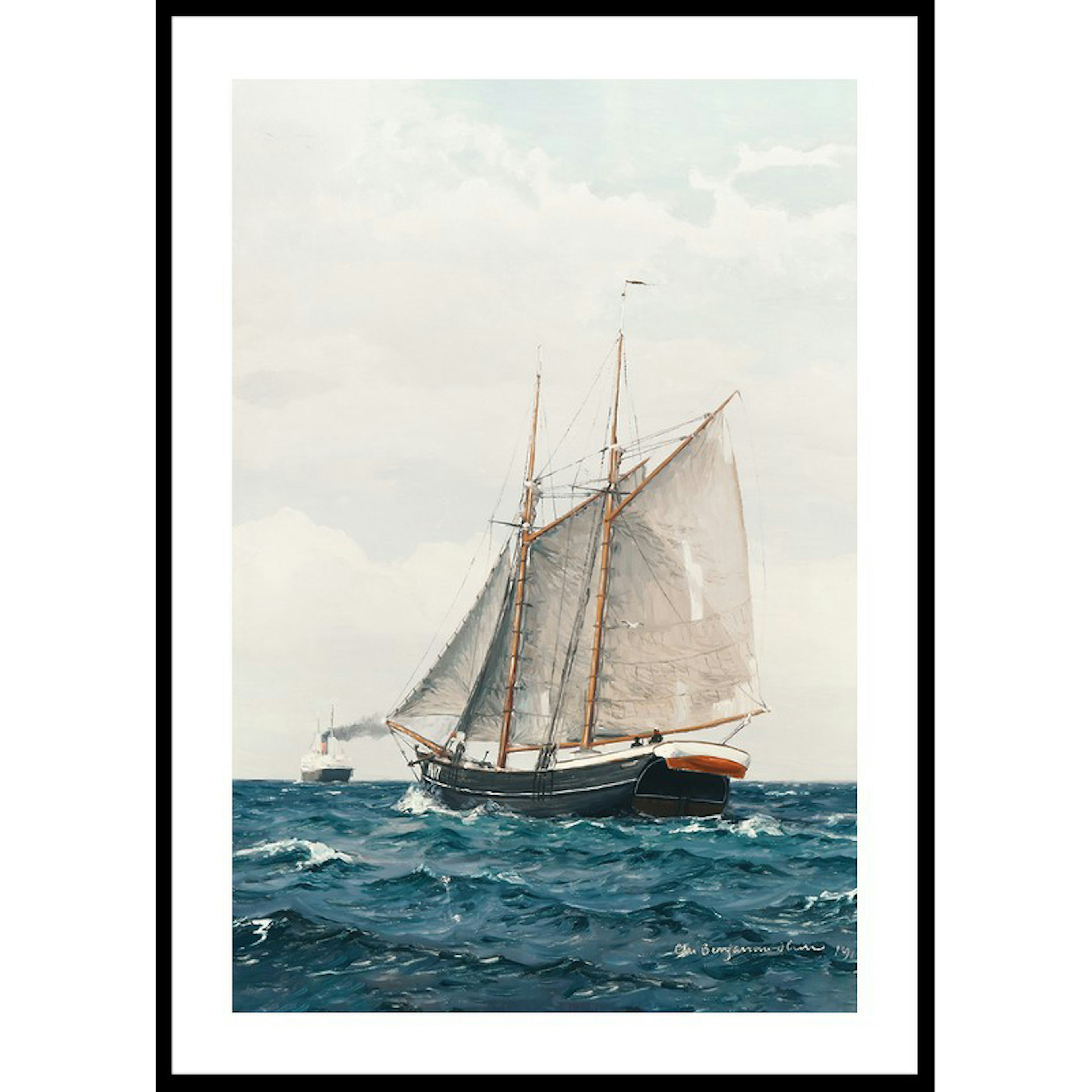 Poster Gallerix Marine Med Sejlskib Og Dampskib By Benjamin Olsen