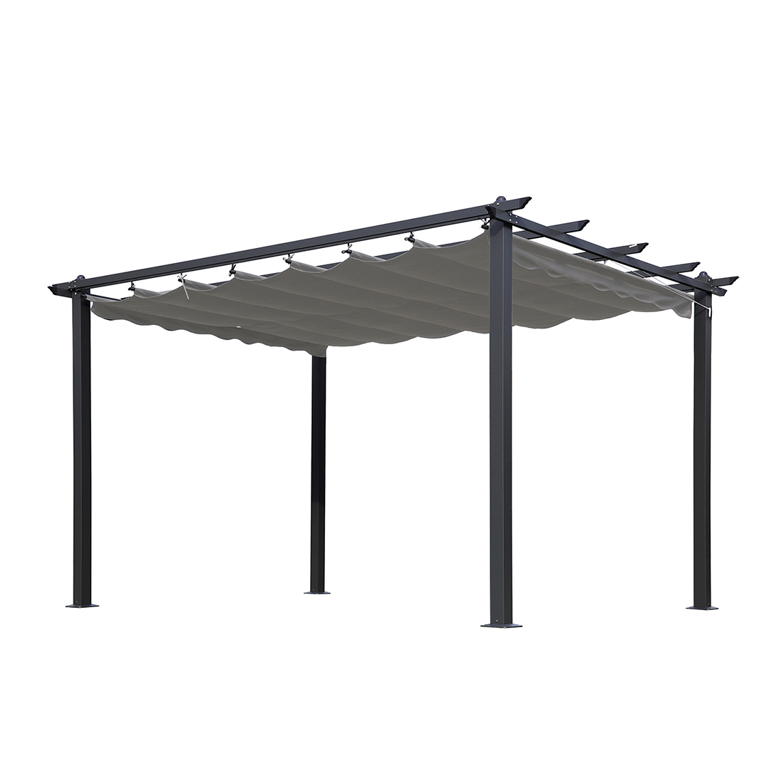Pergola Skugga 3X4M Svart Ram Grått Tyg