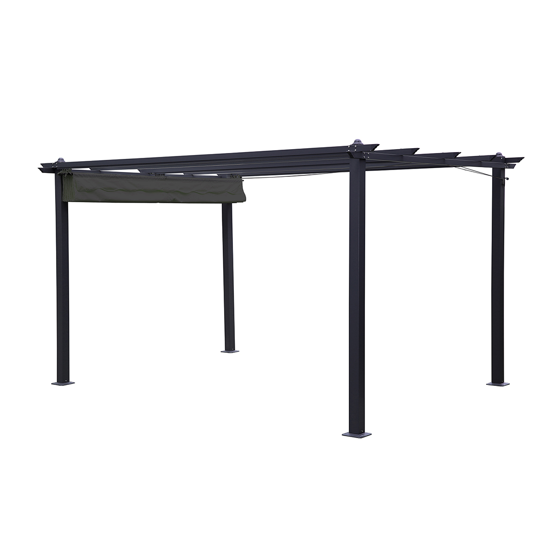 Pergola Skugga 3X4M Svart Ram Grått Tyg