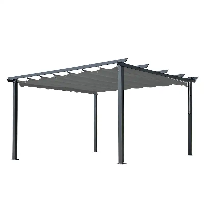 Pergola Skugga 4X4M Svart Ram Grått Tyg