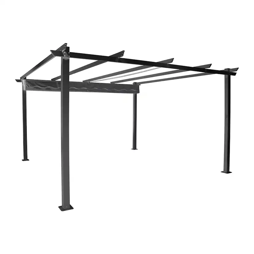 Pergola Skugga 4X4M Svart Ram Grått Tyg