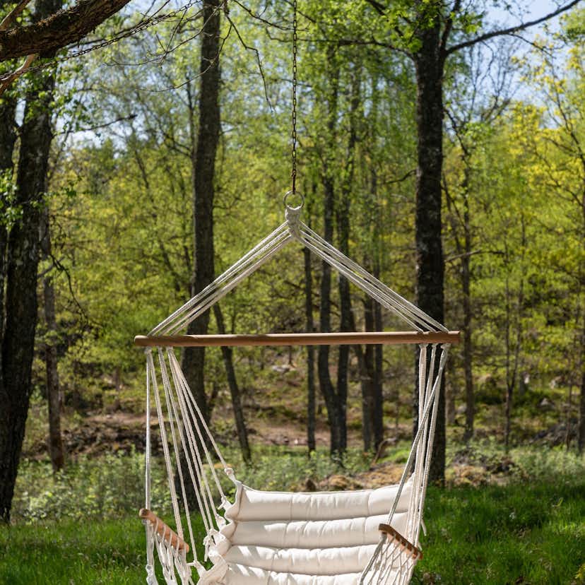 Hängstol Venture Home Tapaz, Utomhus Hänggunga i Vit Bomull/Polyester/Trä