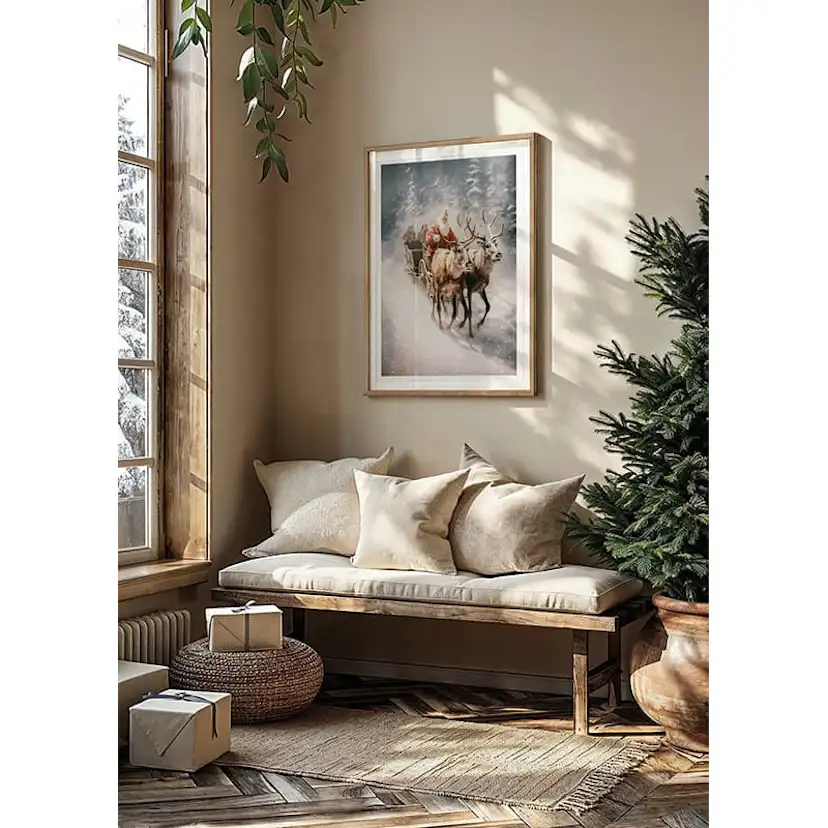 Poster Gallerix Santa Claus Reindeer and Sleigh