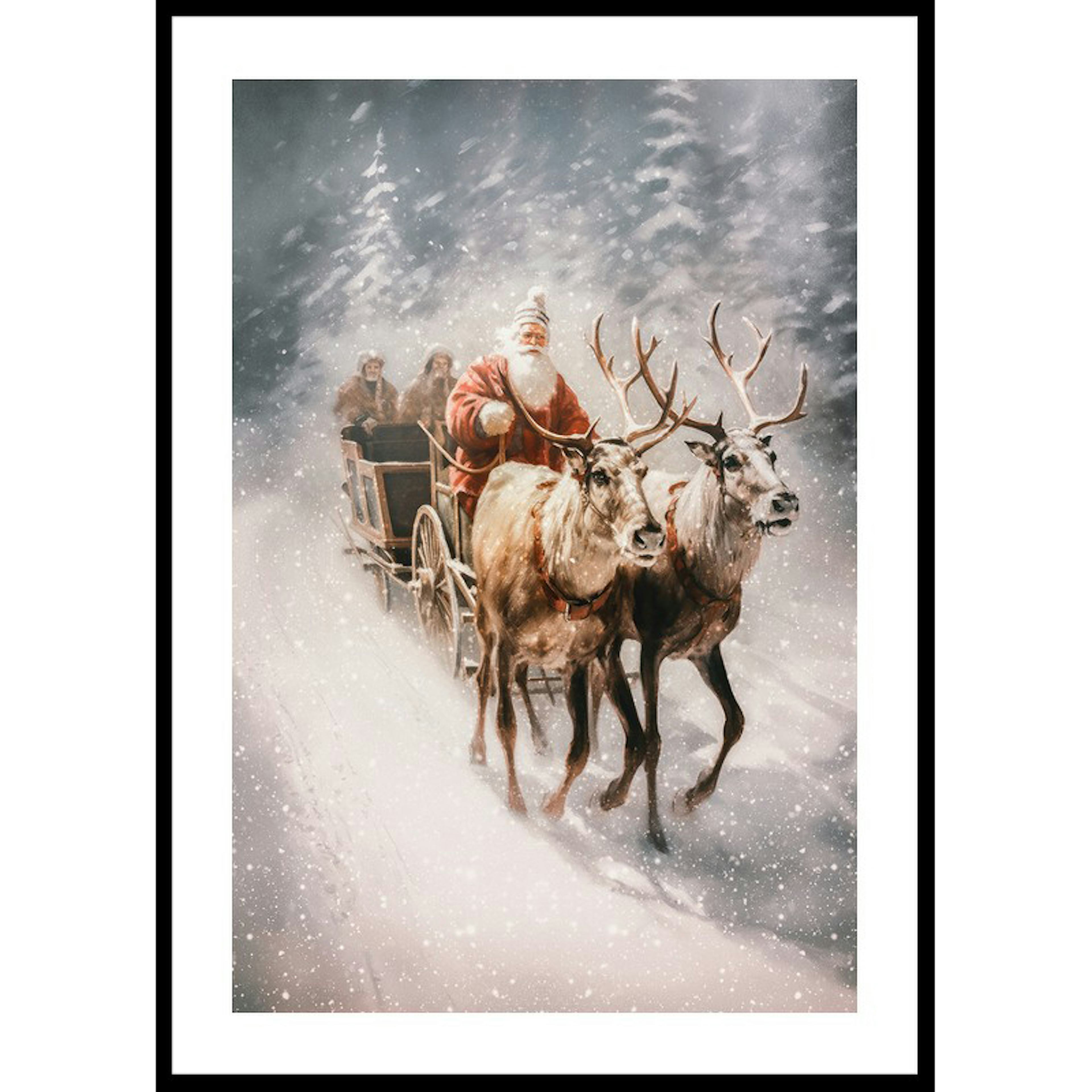 Poster Gallerix Santa Claus Reindeer and Sleigh