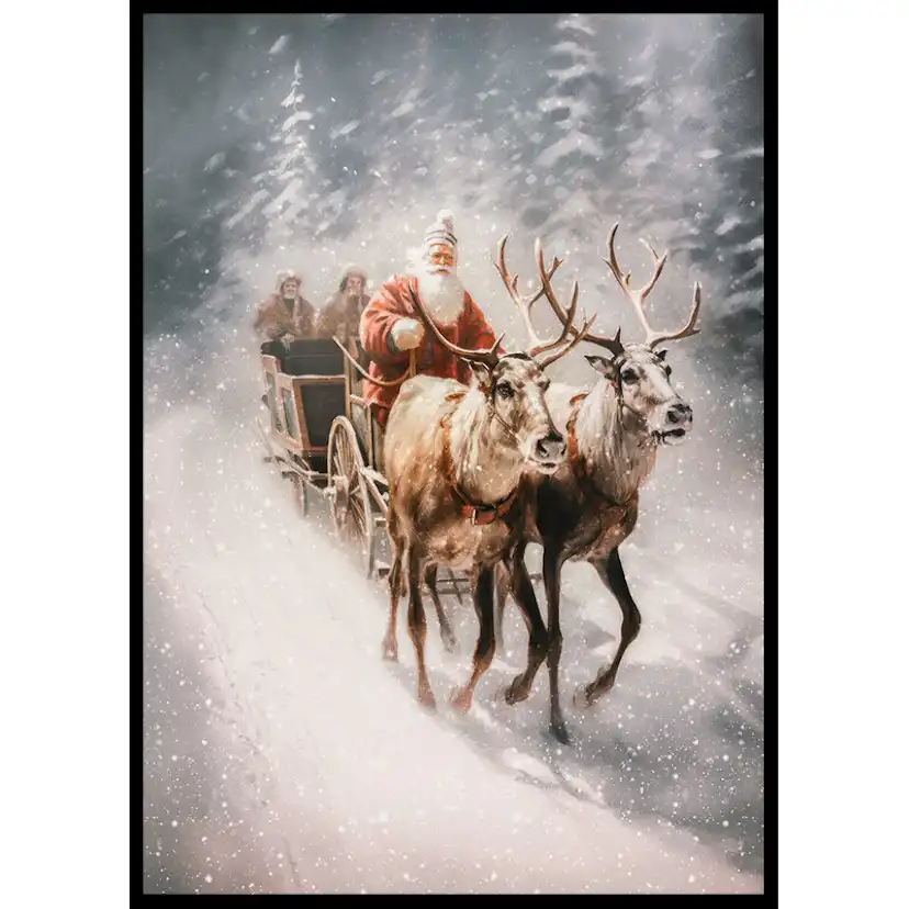Poster Gallerix Santa Claus Reindeer and Sleigh