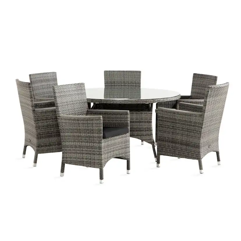 Matgrupp Comfort Garden Thor Matgrupp Utomhus Ø140 med 6 Fåtölj Lyx m Armstöd m Dyna