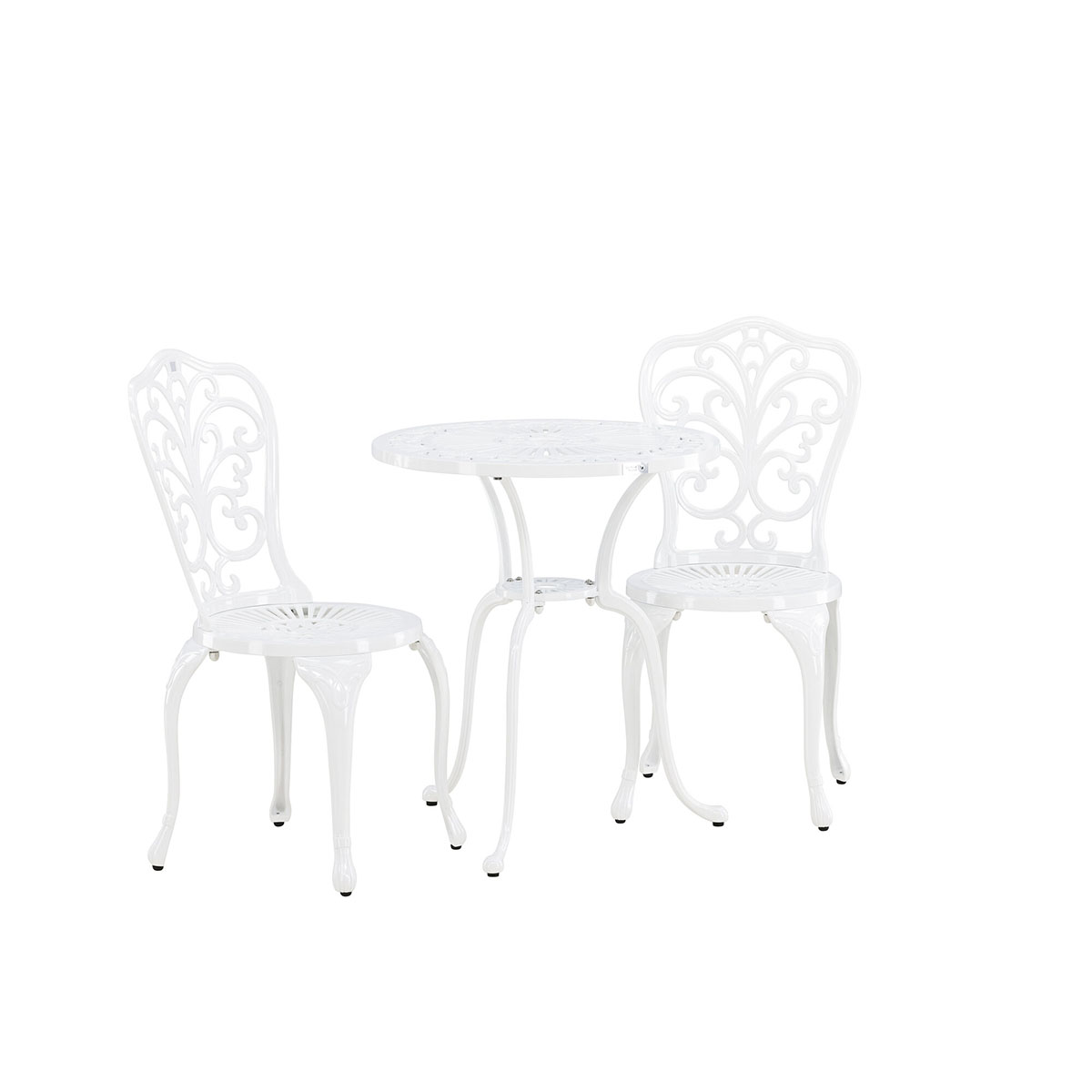 Caféset Venture Home Nandin Klassisk Cafégrupp med Runt Bord & 2 Stolar i Aluminium, Vit