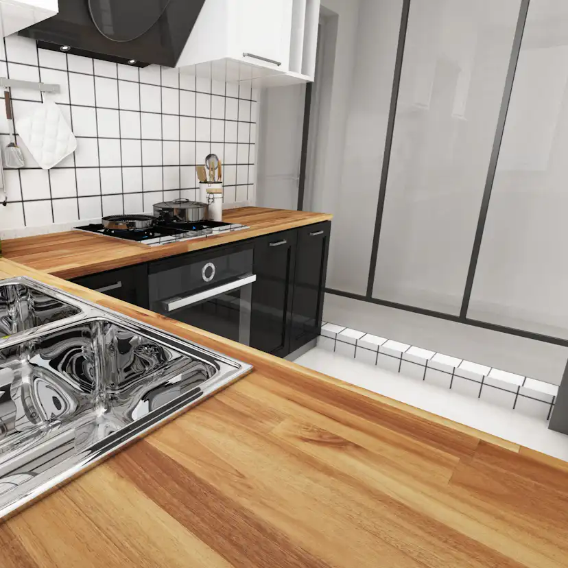 Köksbänkskiva Interbuild Acacia Massivt Trä 2200x635x26 mm Gyllene Teak