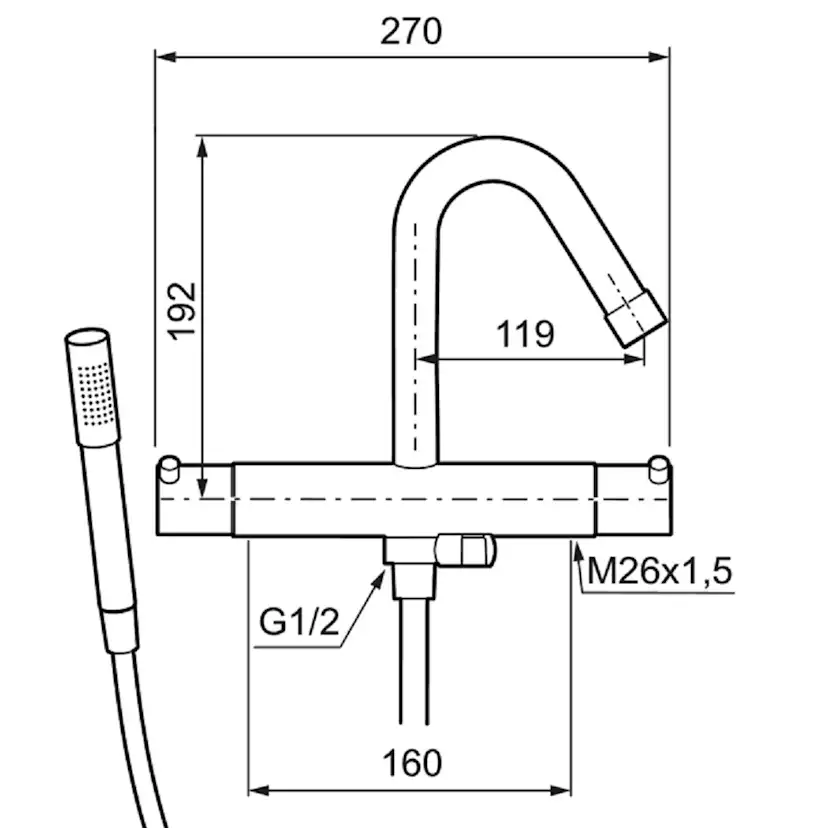 Badkarsblandare Mora Izzy Rock med Handdusch