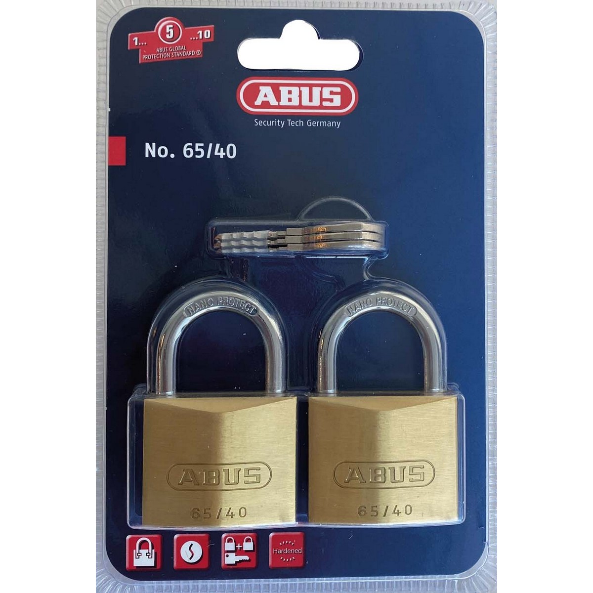 Hänglås 65/40 2 st Ll Mässing Abus