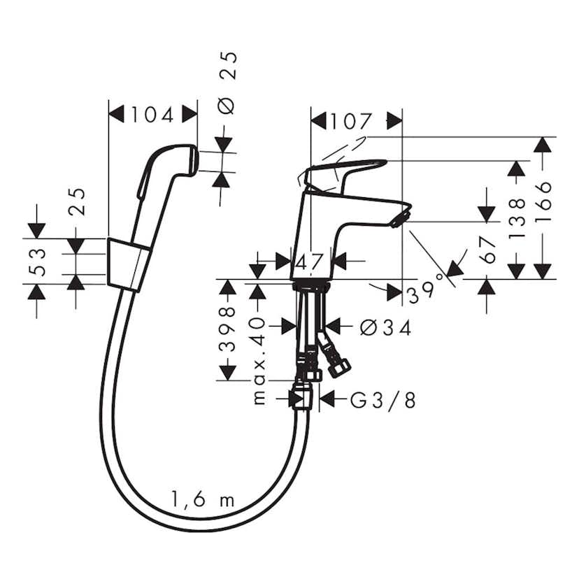 Tvättställsblandare Hansgrohe Logis S med Bidettehanddusch