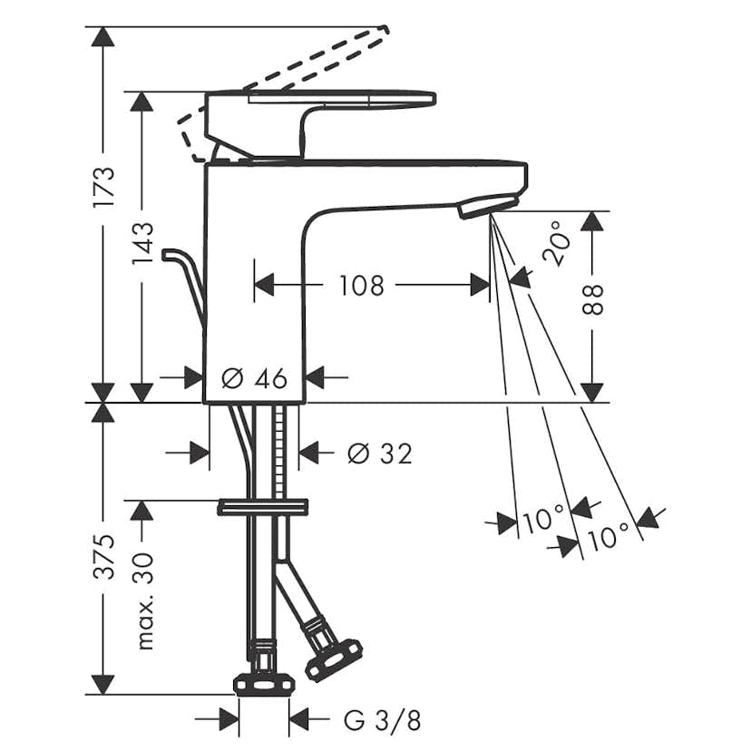 Tvättställsblandare Hansgrohe Vernis Blend 100 med Lyftventil