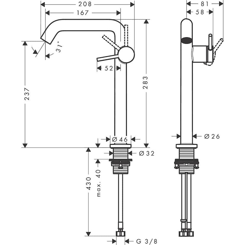 Tvättställsblandare Hansgrohe Tecturis S Fine 240 CoolStart med Push-open Ventil