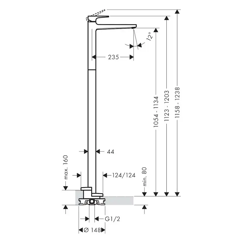 Utloppspip Hansgrohe Metropol med Bygelgrepp för Golvmontering