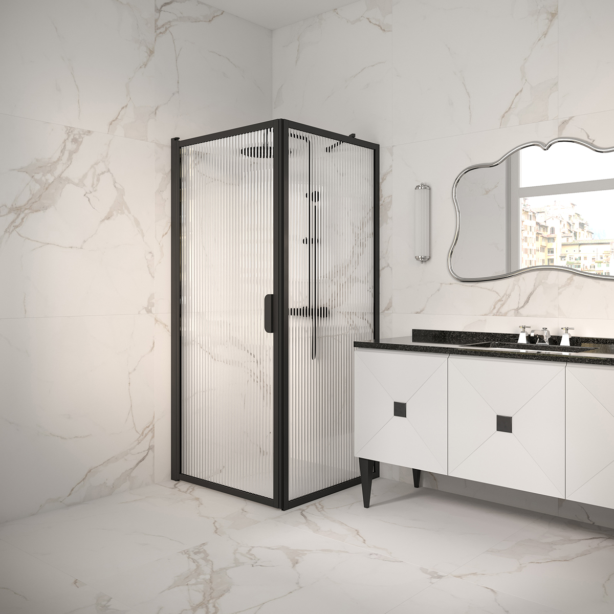 Duschhörn Hietakari Bläk 755 New York Fast Vägg och Vändbar Dörr