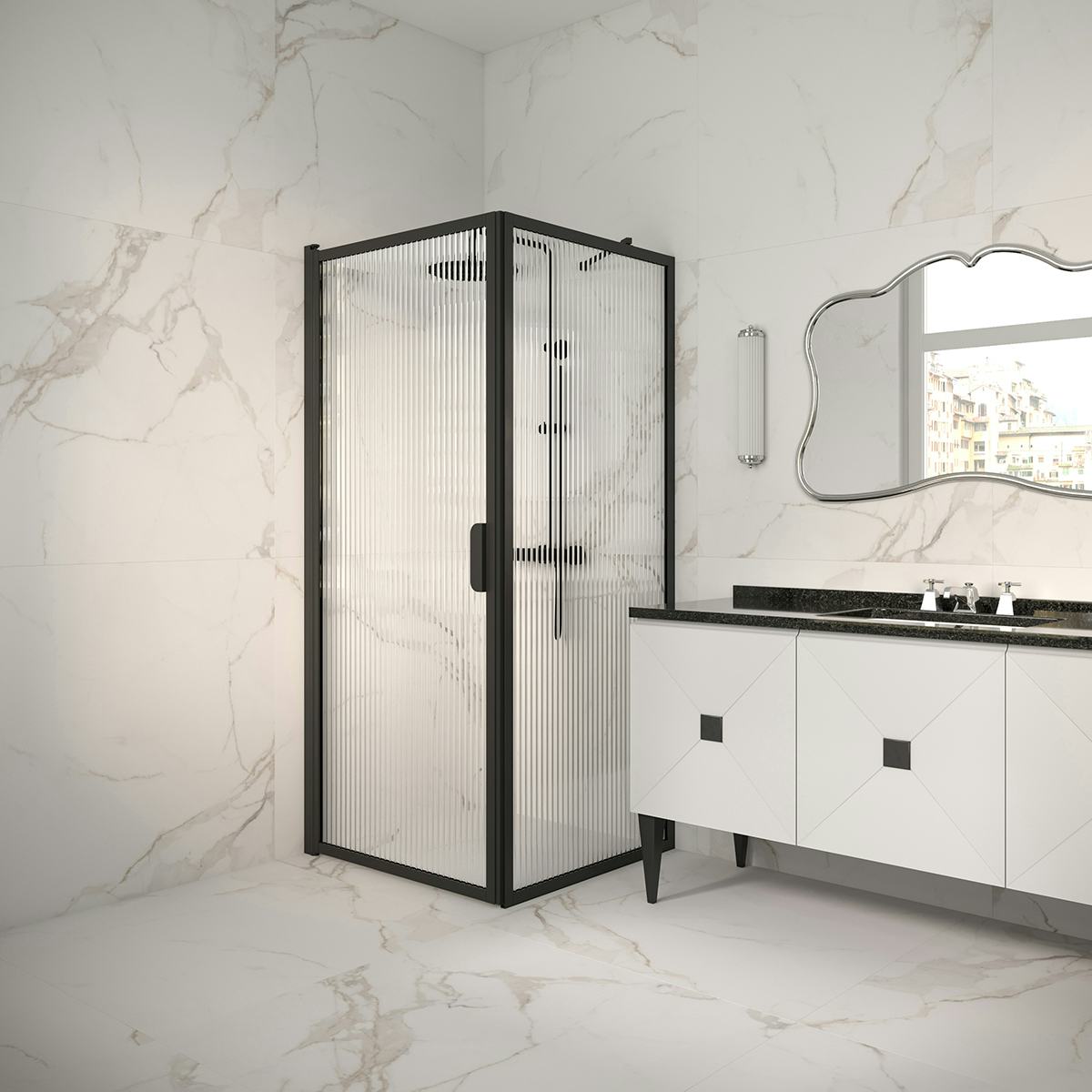 Duschhörn Hietakari Bläk 755 New York Fast Vägg och Vändbar Dörr