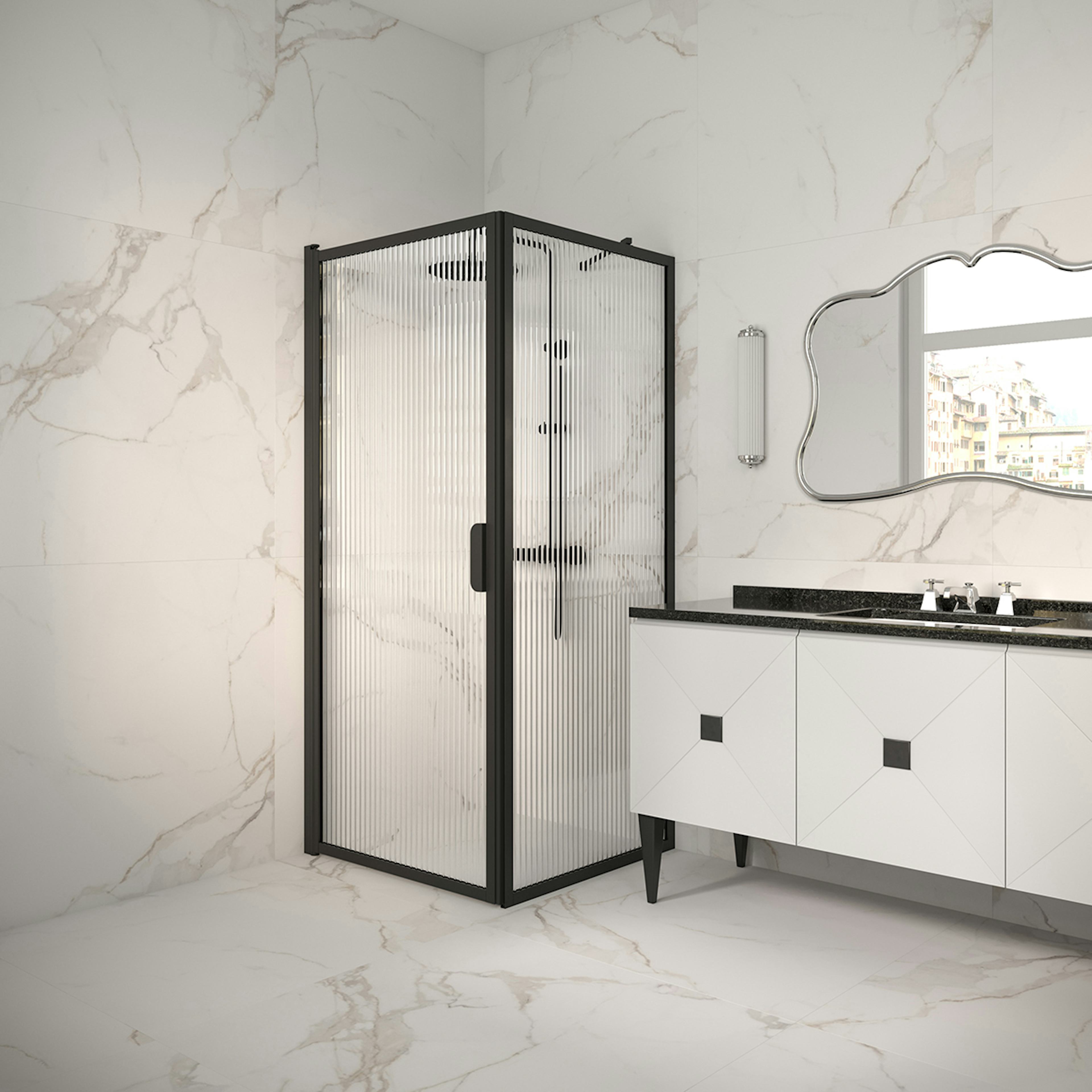 Duschhörn Hietakari Bläk 755 New York Fast Vägg och Vändbar Dörr