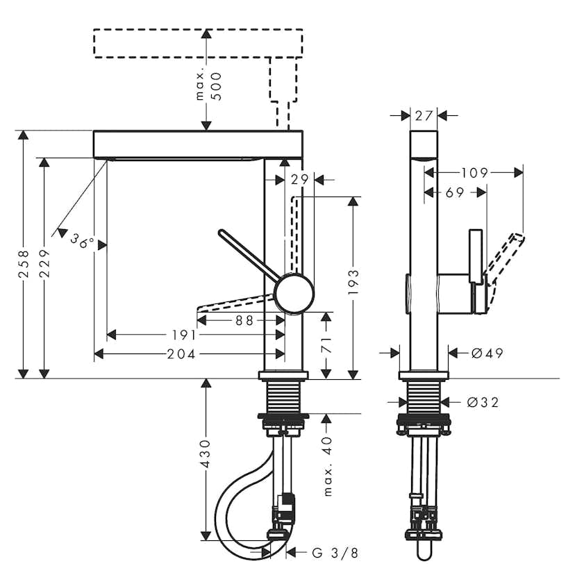 Tvättställsblandare Hansgrohe Finoris 230 med Utdragbar Handdusch 2jet