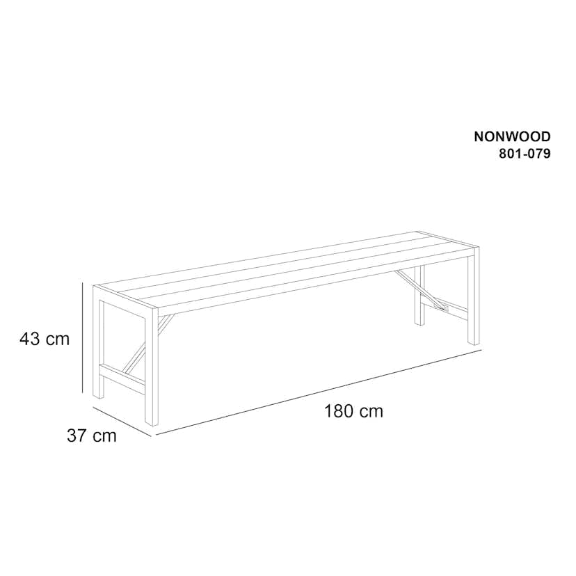 Bänk Hortus Nonwood Antracit H-Modell 180 cm Galvaniserad Ram