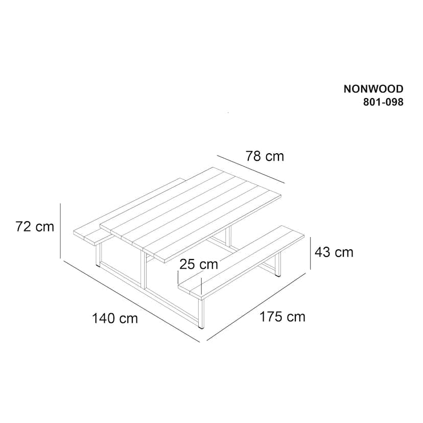 Picknickbord Hortus Nonwood Antracit Galvaniserad Ram Hel