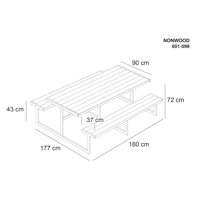 Picknickbord Hortus Nonwood Antracit Galvaniserad Ram Njord