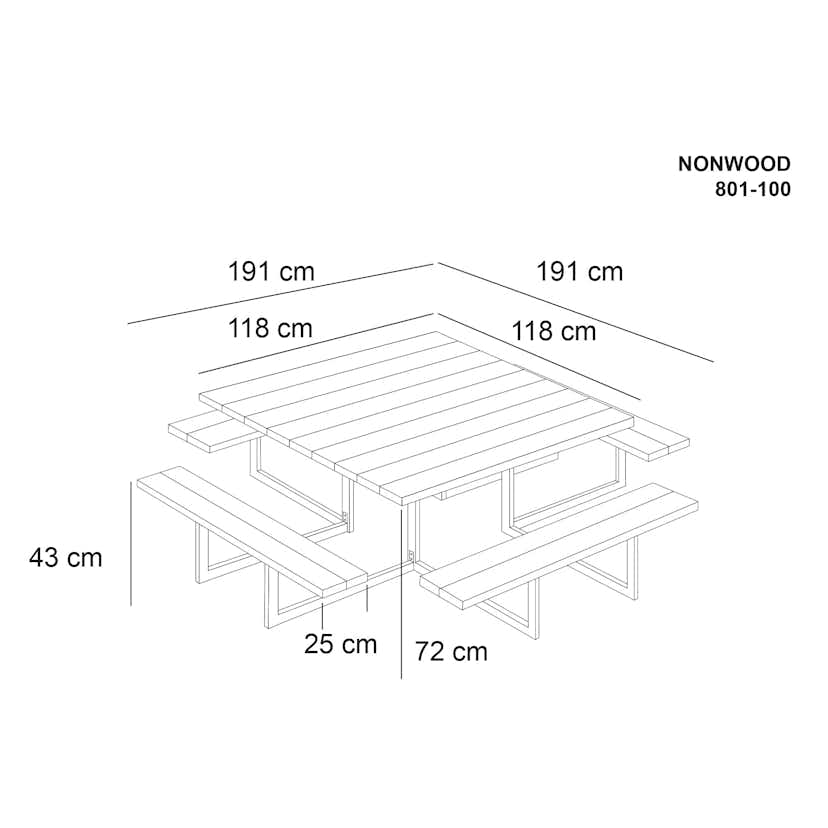 Picknickbord Hortus Nonwood Antracit Galvaniserad Ram 8 Personer