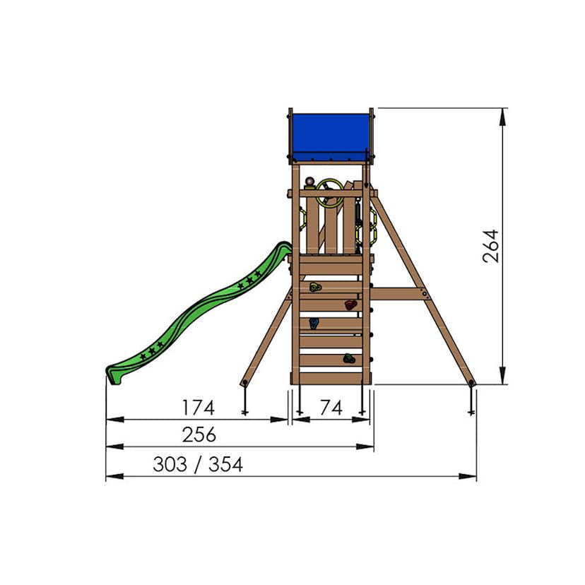 Gungställning Jungle Gym Patio Med 2 Gungor & Blå Rutschkana